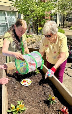 Residents gardening together in an outdoor space