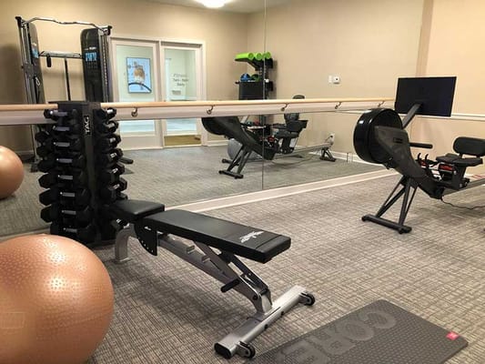 Interior fitness area with exercise equipment
