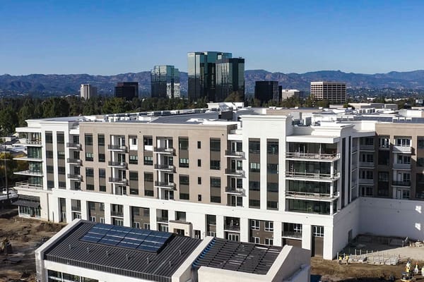 Aerial view of the Wisteria at Warner Center building