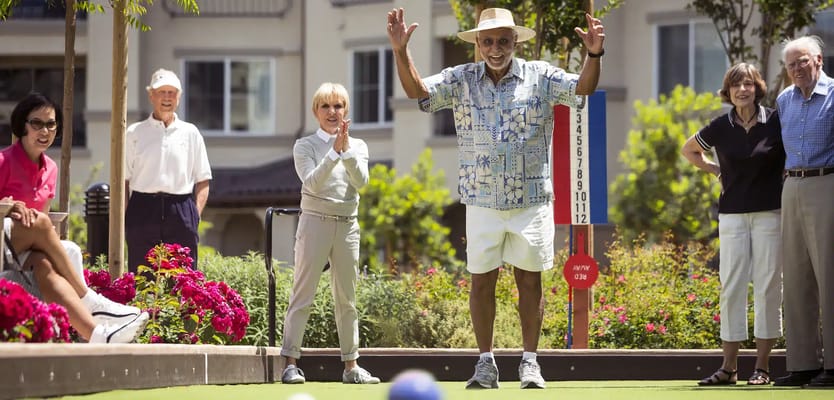 Active residents playing a game outdoors