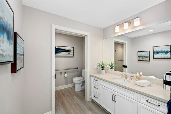 Modern bathroom with stylish decor and amenities