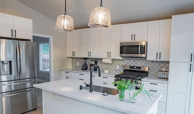 Modern kitchen interior with light fixtures