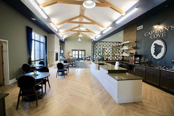 Inside view of a common area with seating and decor