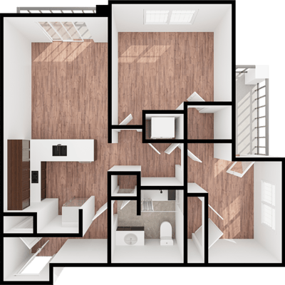 Architectural floor plan of a senior living unit