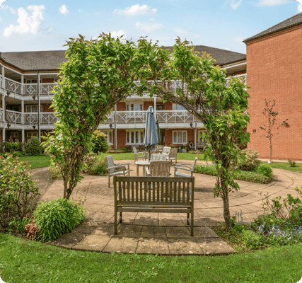Outdoor seating area in a garden