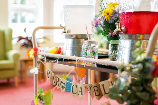 Beverage station decorated for a festive event