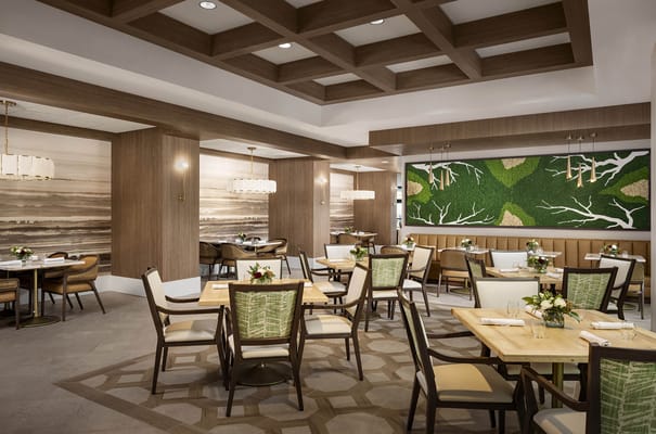 Bright dining area with elegantly arranged tables