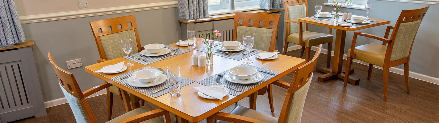 Dining area set with dishes and cutlery