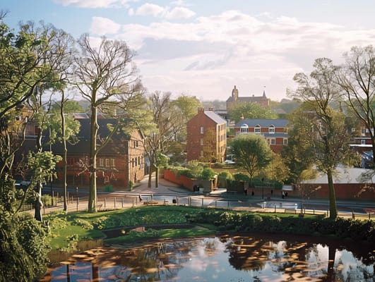 View of a serene outdoor space with buildings