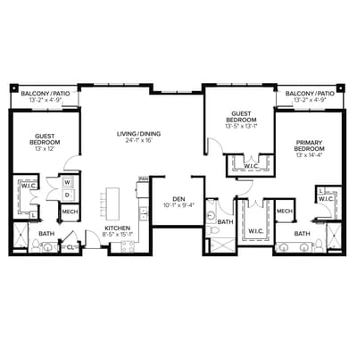 Architectural floor plan of a residential unit