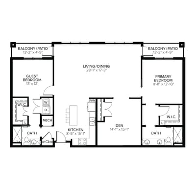 Architectural floor plan of resident units