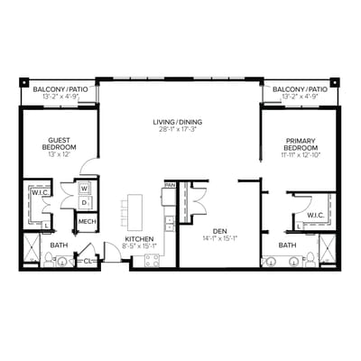 Architectural floor plan layout of the unit