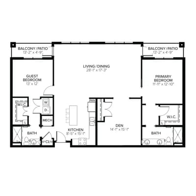 Architectural floor plan layout of living spaces
