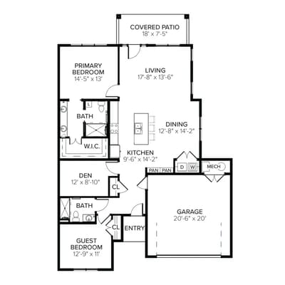 Architectural floor plan of a residence layout