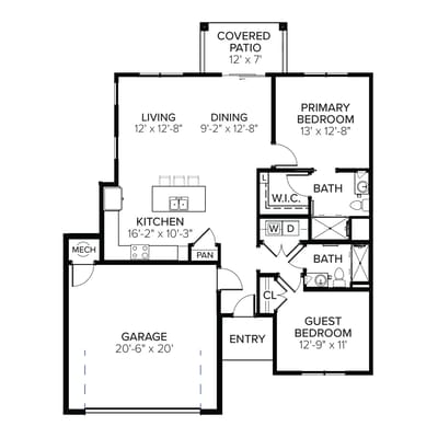 Architectural floor plan of a residential unit