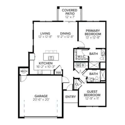 Architectural floor plan layout of a residence