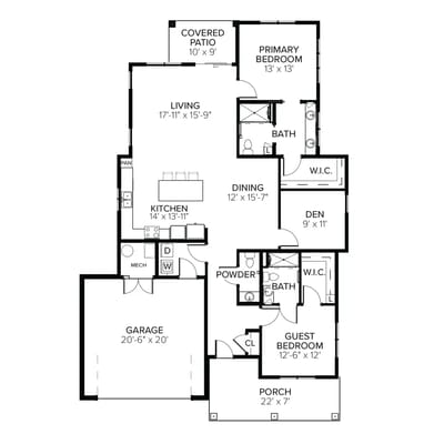 Architectural floor plan of a residential layout