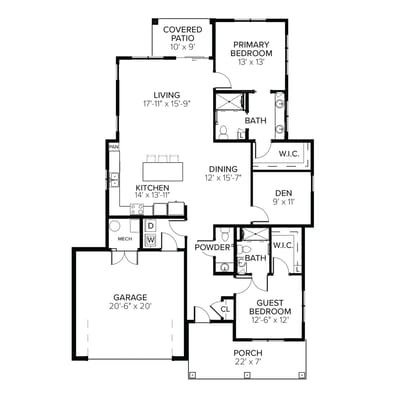 Architectural floor plan of a resident unit
