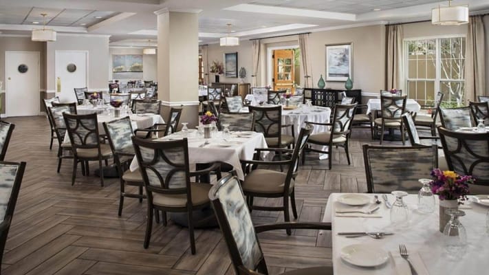 Dining room set up for meals with elegant decor