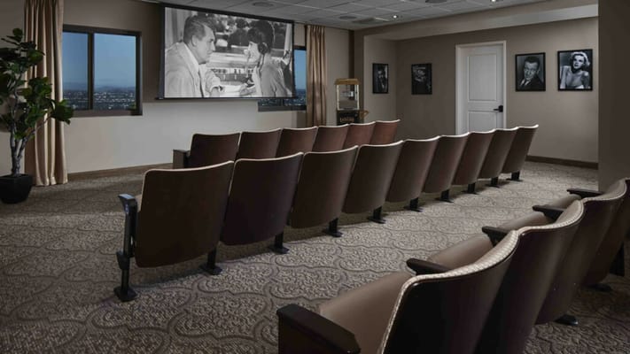 Interior view of a small movie theater room