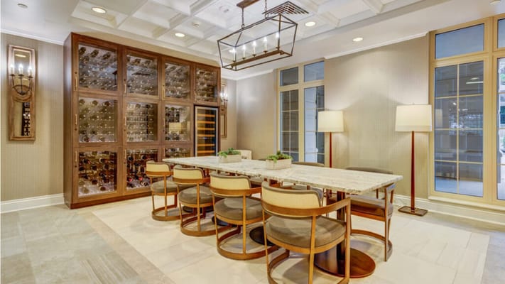 Bright common area with a stylish dining table