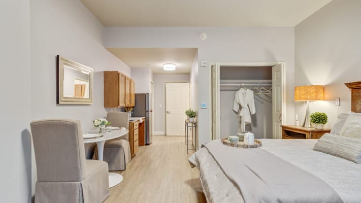 Cozy interior of a resident room with light decor