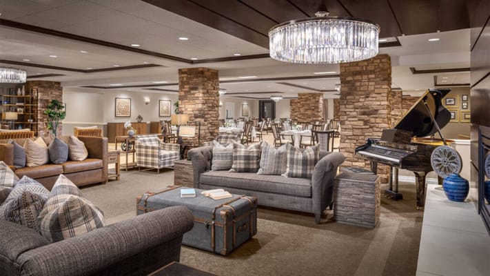 Interior view of a common area with seating and decor