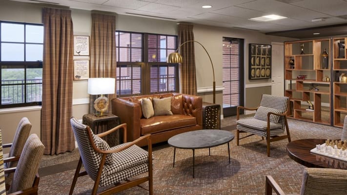 Comfortable lounge area in a senior living facility
