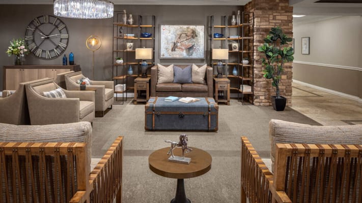 Cozy lobby seating area with modern decor