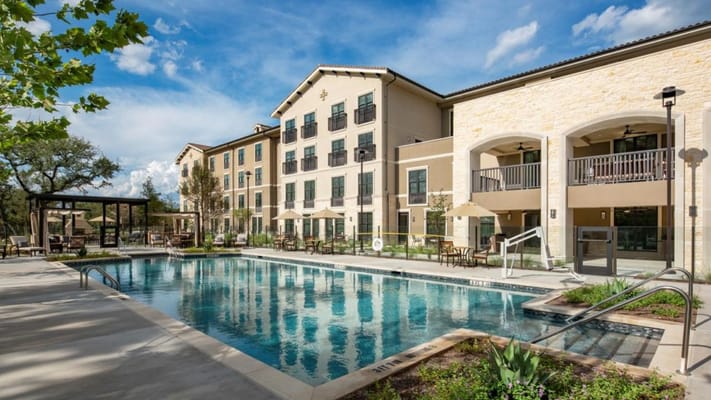 Exterior view of a pool area at Belmont Village