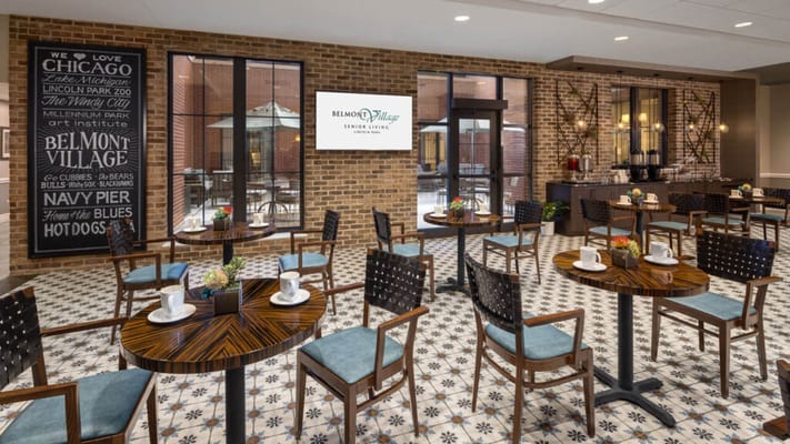 Dining area with tables set for meals