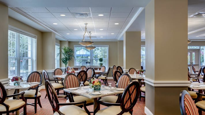 Bright dining room with elegant seating