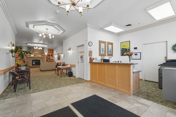 Interior view of a reception area in a senior living facility