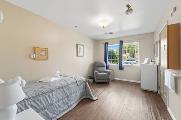 Bright private resident room with a view and modern decor