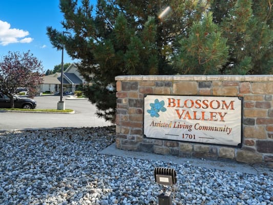 Entrance sign for Blossom Valley Assisted Living Community