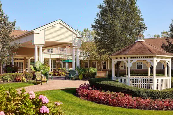 Outdoor area with gazebo and landscaped gardens