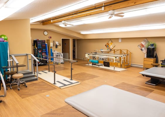 Interior view of a rehabilitation room with equipment