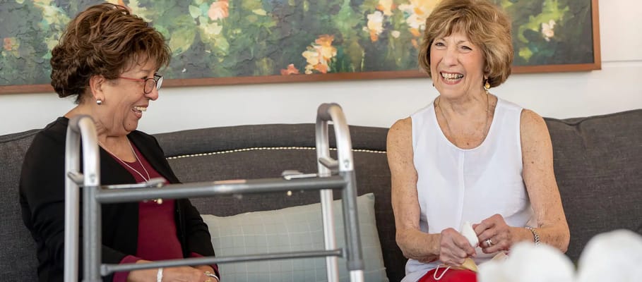 Two residents enjoying conversation in a common area