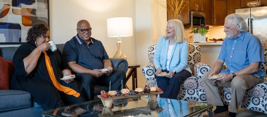 Residents enjoying snacks in a common area