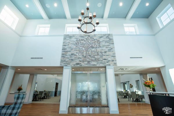 Bright interior lobby with modern decor and seating