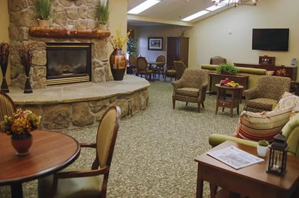 Cozy common area with fireplace and seating