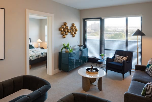 Interior view of a modern living room in assisted living facility