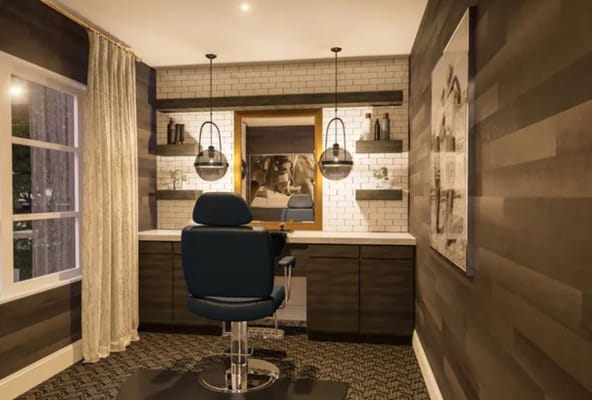 Hair salon interior with modern decor and lighting