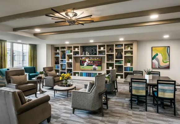 Comfortable common area with seating and decor