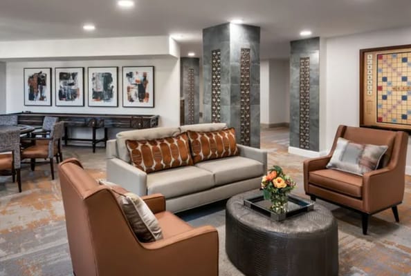 Common area with modern seating and artwork