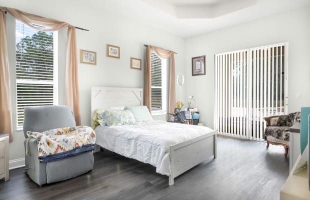 Bright and welcoming interior of a private resident room