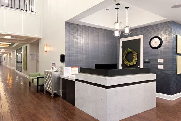 Interior of a facility reception area with modern design