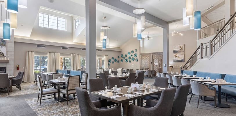 Dining area with tables set for meals