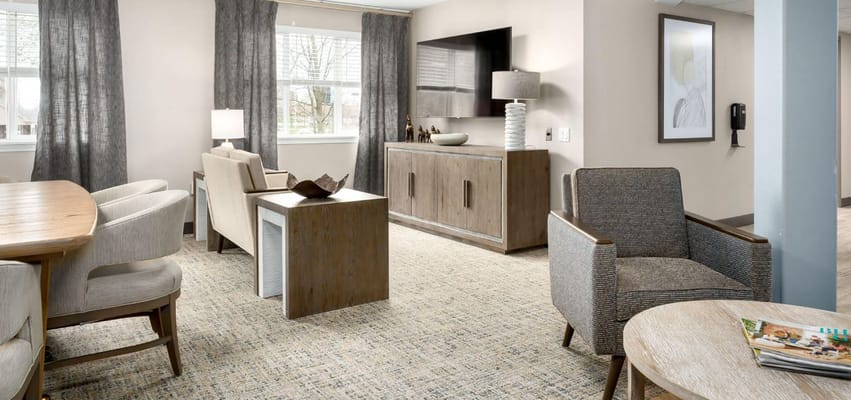 Modern common area with seating and decor