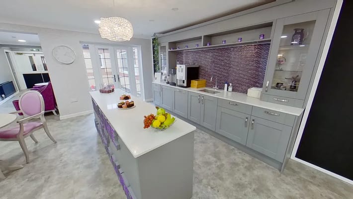 Bright kitchen area with fresh fruits and modern decor